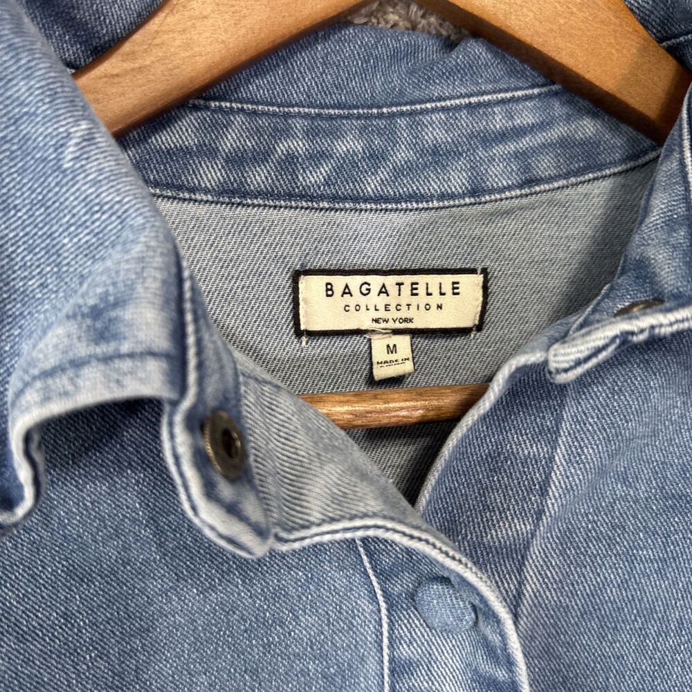 Bagatelle Collection Denim Puff Sleeve Shirt Jacket Medium Collared Snap Button - Picture 6 of 11